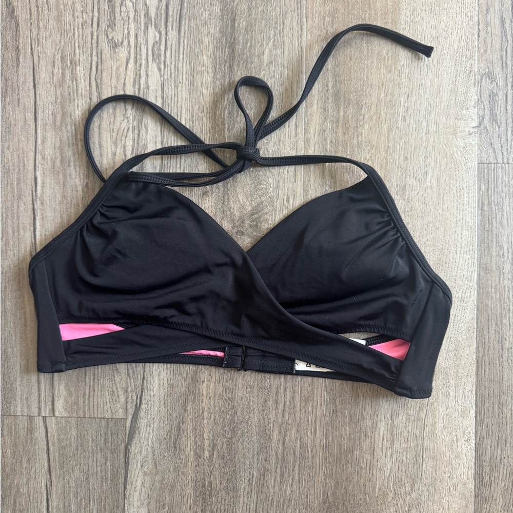 Black and Pink Halter Bikini Top